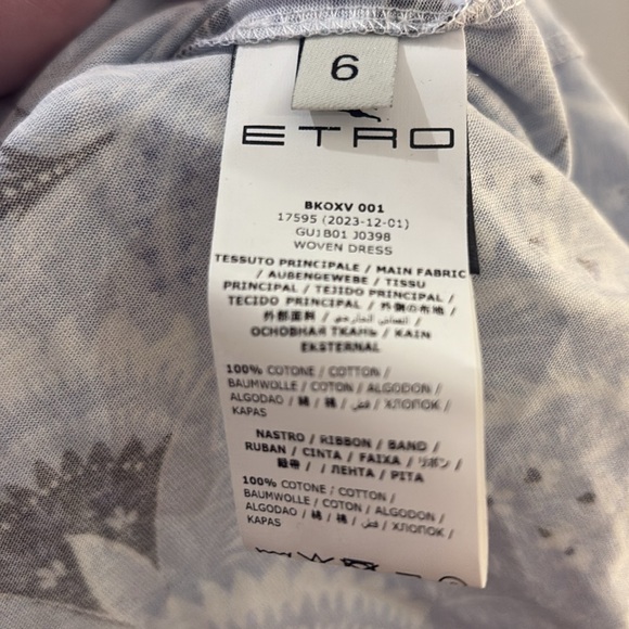 NWT [Etro] Milano Floral & Paisley Print Zip-Up Woven Shirt Dress Girls Size 6 - Picture 10 of 15